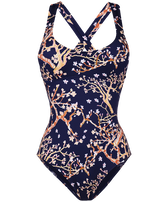 Bañador de una sola pieza con estampado Sweet Blossom para mujer Azul marino vista frontal