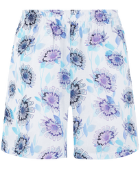 Donna Altri Stampato - Bermuda donna in lino Flash Flowers, Purple blue vista frontale