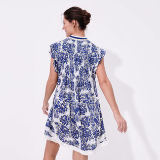 Women Mini Dress Hidden Fishes - Vilebrequin x Poupette St Barth Purple blue back worn view