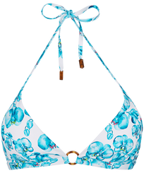 Women Fitted Printed - Women Bikini Top Orchidees, White front view