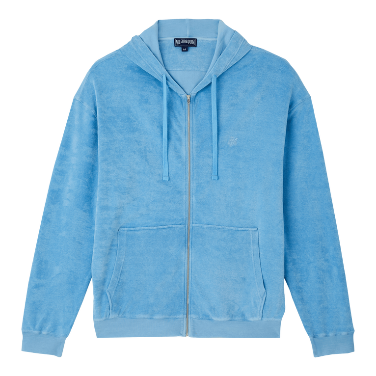 Men Terry Full Zip Hooded Sweatshirt Solid Mineral Dye - Jibe - Blue - Size S - Vilebrequin