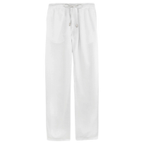 Men Linen Pants Solid White front view