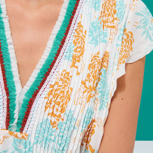 Vestido corto con estampado Iridescent Flowers of Joy para mujer - Vilebrequin x Poupette St Barth Terracotta detalles vista 3