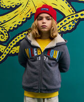 Sudadera con capucha cremallera delantera y estampado Multicolor VBQ para niño Heather anthracite vista frontal desgastada