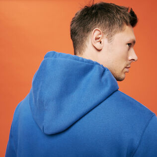 Solid Kapuzenpullover aus Baumwolle für Herren Sea blue Details Ansicht 3