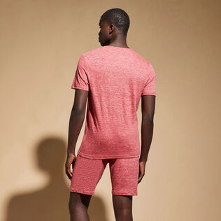 T-shirt in jersey di lino tinta unita Red heather vista indossata posteriore