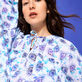 Women Short Ruffles Cotton Dress Flash Flowers Purple blue details view 1