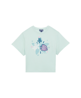 Camiseta de algodón orgánico con estampado Turtle Fish y logotipo repujado para niña Pacifico vista frontal