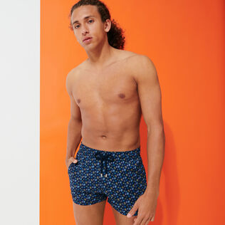 Men Short Swim Shorts Micro Tortues Rainbow Navy front worn view