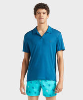 Polo en tencel homme uni Paon vue portée de face