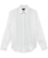 Chemise manches longues en lin femme unie Blanc vue de face