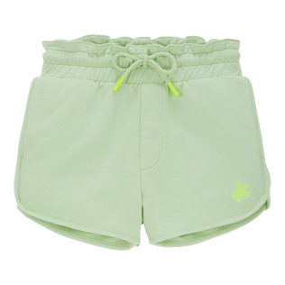 Girls Cotton Shorts Solid Lemongrass front view