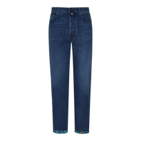 Men 5-Pockets Denim Pants Tropical Flowers Med denim w2 front view