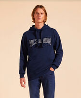 Solid Sweatshirt aus Baumwolle für Herren Marineblau Vorderseite getragene Ansicht