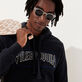 Men Cotton Hoodie Sweatshirt Solid Navy details view 4