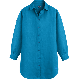 Solid Hemdkleid aus Leinen für Damen Hawaii blue Vorderansicht