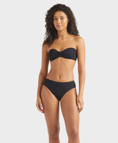 Women Midi brief Bikini Bottom Solid Black front worn view