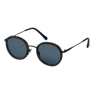 White Tulipwood Wood Women and Men Black Sunglasses - VBQ x Shelter Black back view