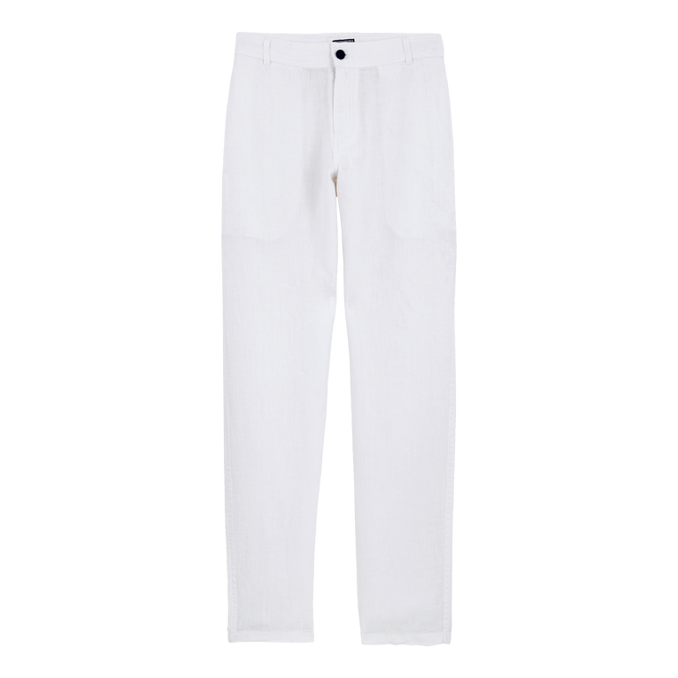 Pantalón Recto En Lino De Color Liso Para Hombre - Pantalones - Panache - Blanco