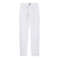 Men Straight Linen Pants Solid White front view