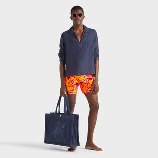 Men Ultra-light and packable Swim Shorts Flocked Starlettes Fluo fire details view 1