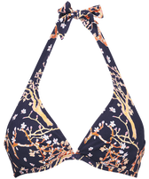 Top de bikini con aros y estampado Sweet Blossom para mujer Azul marino vista frontal