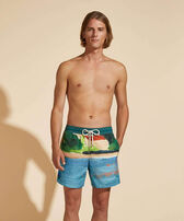 Bañador con estampado 360 Landscape para hombre - Vilebrequin x Highsnobiety Chambray vista frontal desgastada