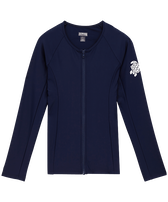 Langärmeliger Solid Rashguard mit Reißverschluss für Damen Marineblau Vorderansicht