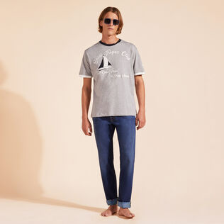T-shirt uomo in cotone Yarn Dye Sail Grigio viola dettagli vista 1