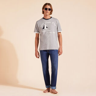 T-shirt uomo in cotone Yarn Dye Sail Grigio viola dettagli vista 1