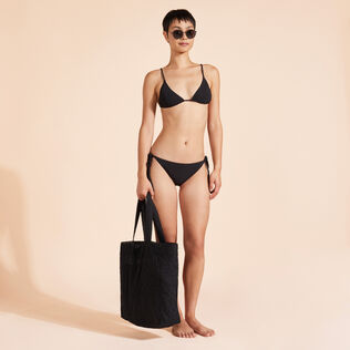 Top de bikini de triángulo para mujer con estampado Tresses y cuerdas Negro detalles vista 1