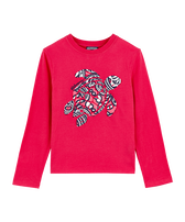 Camiseta de manga larga con estampado acolchado Tribal Turtles para niña Grosella vista frontal
