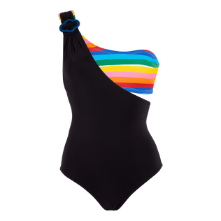 Women asymmetrical one piece swimsuit Rainbow bandeau - Vilebrequin x JCC+ - Limited Edition Multicolor front view