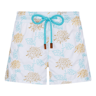 Iridescent Flowers of Joy Badeshorts mit Stickerei für Damen Weiss Vorderansicht