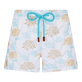 Pantalón corto de baño iridiscente bordado con estampado Flowers of Joy para mujer Blanco vista frontal