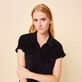 Robe polo éponge unie femme Noir vue de détail 2