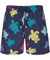 Men Swim Shorts Embroidered Ronde Tortues Multicolores - Limited Edition Navy front view