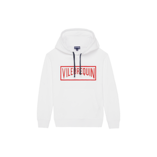 Sweat à capuche en coton organique garçon logo Blanc vue de face