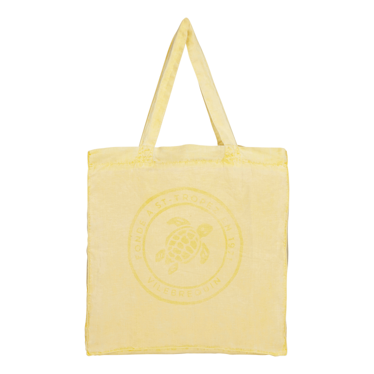 Bolso Tote Unisex De Lino Con Tinte Mineral Y Estampado Turtle - Bolsa De Playa - Babel - Amarillo