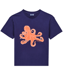 T-shirt en coton garçon Macro Octopussy Bleu marine vue de face