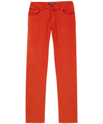 Men Linen Cotton Pants Drill 5-Pockets Solid Tomato front view