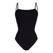 Solid Badeanzug mit überkreuzten Rückenträgern für Damen Schwarz Vorderansicht