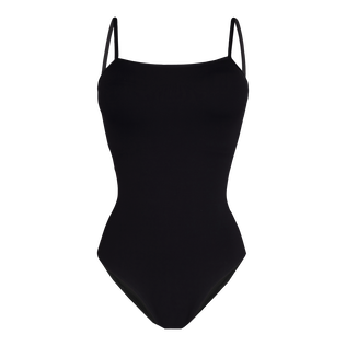 Women Crossed Back Straps One-piece Swimsuit Solid Black front view
