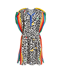 Robe tunique femme Leopard et Rainbow - Vilebrequin x JCC+ - Edition limitée Blanc vue de face