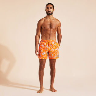 Men Swim Shorts Embroidered Tropical Turtles - Limited Edition Apricot 正面穿戴视图