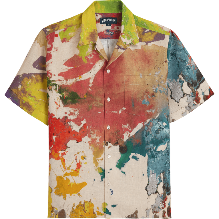 Men Bowling Shirt Linen Gra - Shirt - Chelly - Multi - Size S - Vilebrequin