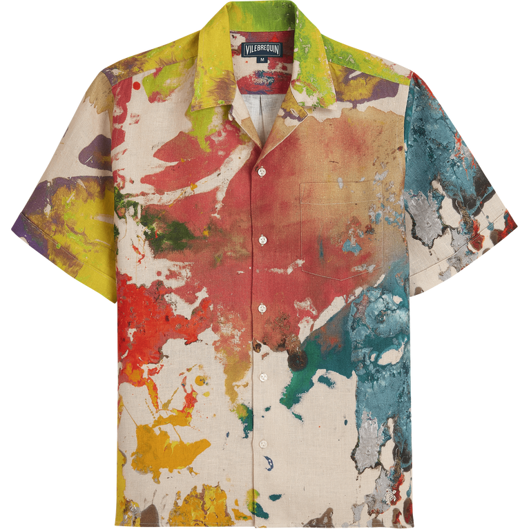 Camisa De Bolos De Lino Con Estampado Gra Para Hombre - Vilebrequin X John M Armleder - Camisa - Chelly - Multi