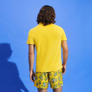 Men Organic Cotton Terry Polo Solid Sun back worn view