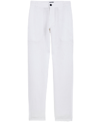 Pantalones de corte recto en lino de color liso para hombre Blanco vista frontal