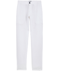 Men Linen Pants Straight Solid White front view